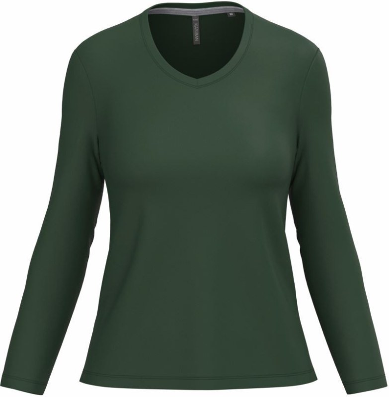 Kariban K 382 Dámské tričko do V s dl. rukávem 20.K382 forest green