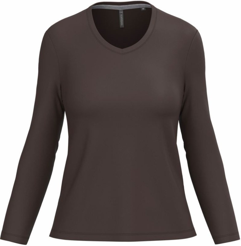 Kariban K 382 Dámské tričko do V s dl. rukávem 20.K382 chocolate
