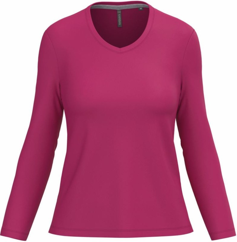 Kariban K 382 Dámské tričko do V s&nbsp;dl. rukávem 20.K382 fuchsia - Dámské oblečení trika