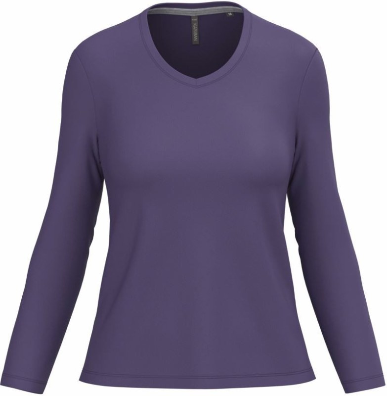 Kariban K 382 Dámské tričko do V s&nbsp;dl. rukávem 20.K382 purple - Dámské oblečení trika
