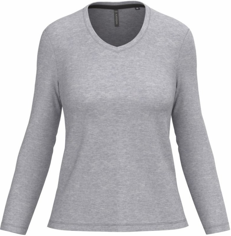 Kariban K 382 Dámské tričko do V s dl. rukávem 20.K382 oxford grey