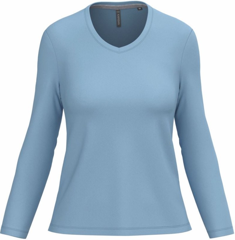 Kariban K 382 Dámské tričko do V s dl. rukávem 20.K382 sky blue