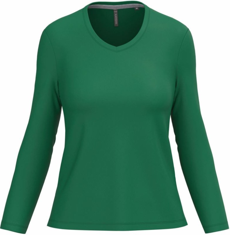 Kariban K 382 Dámské tričko do V s dl. rukávem 20.K382 kelly green