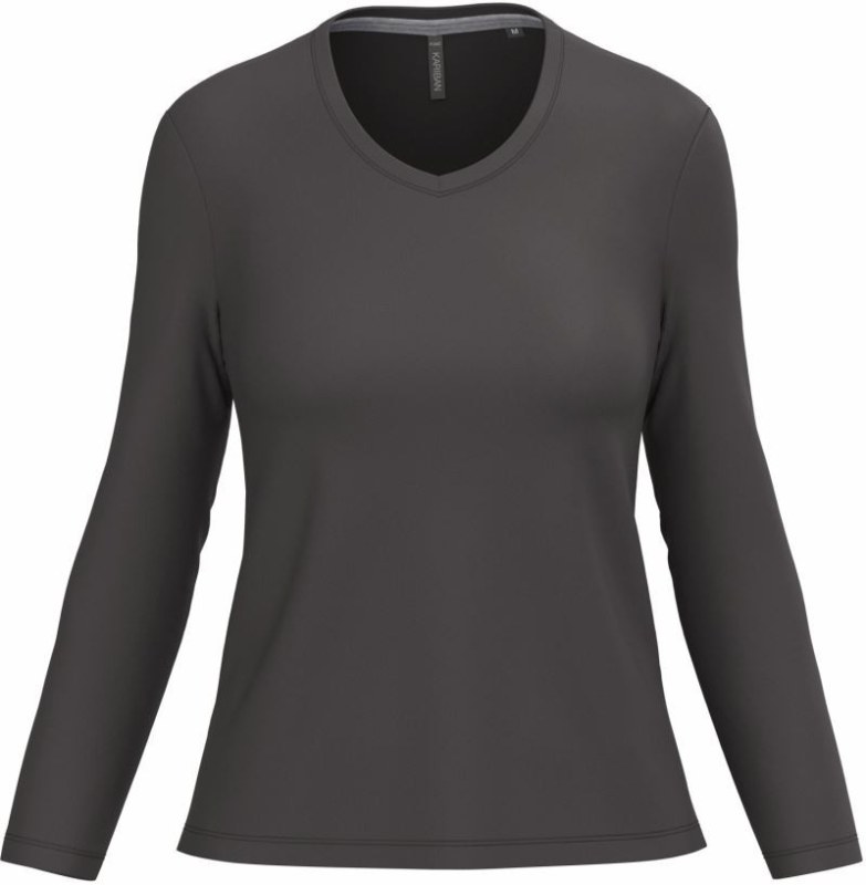 Kariban K 382 Dámské tričko do V s dl. rukávem 20.K382 dark grey