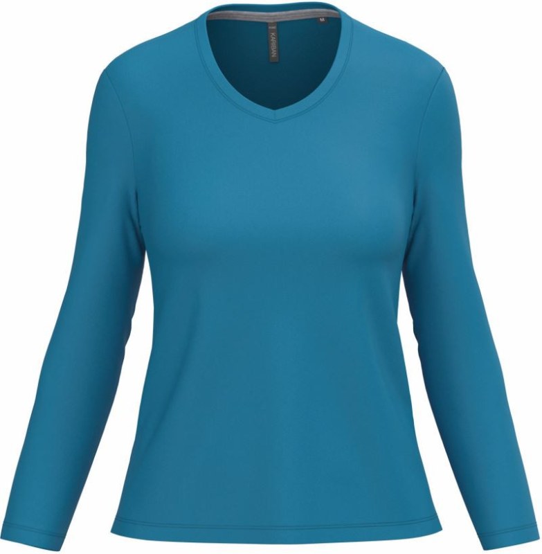 Kariban K 382 Dámské tričko do V s dl. rukávem 20.K382 tropical blue