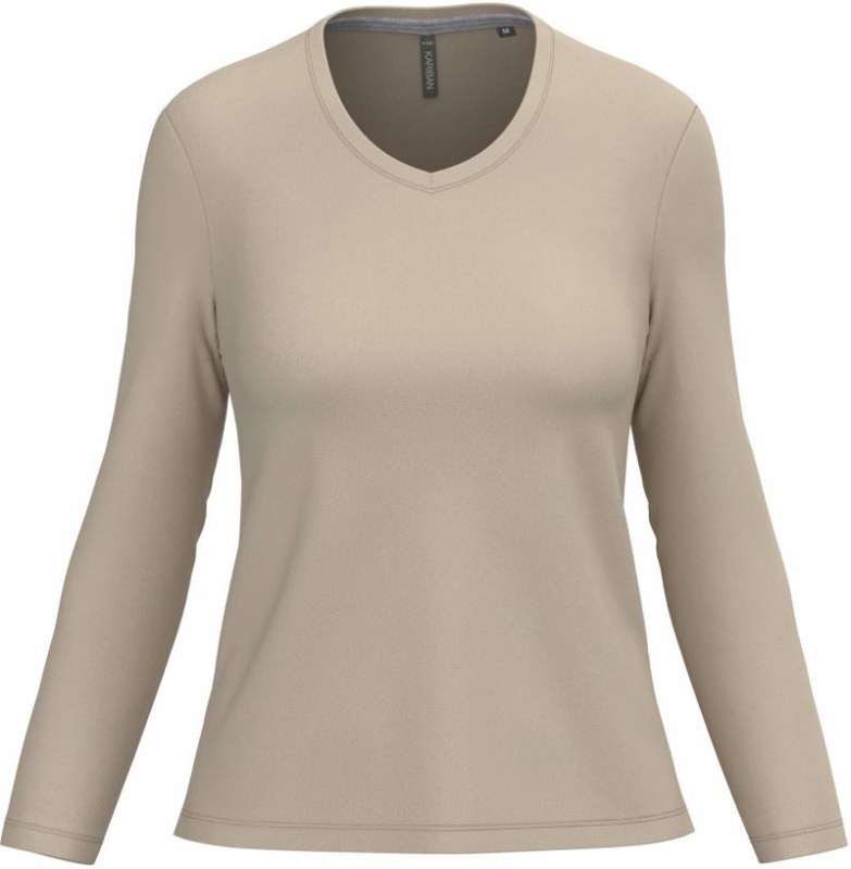 Kariban K 382 Dámské tričko do V s&nbsp;dl. rukávem 20.K382 light sand - Dámské oblečení trika
