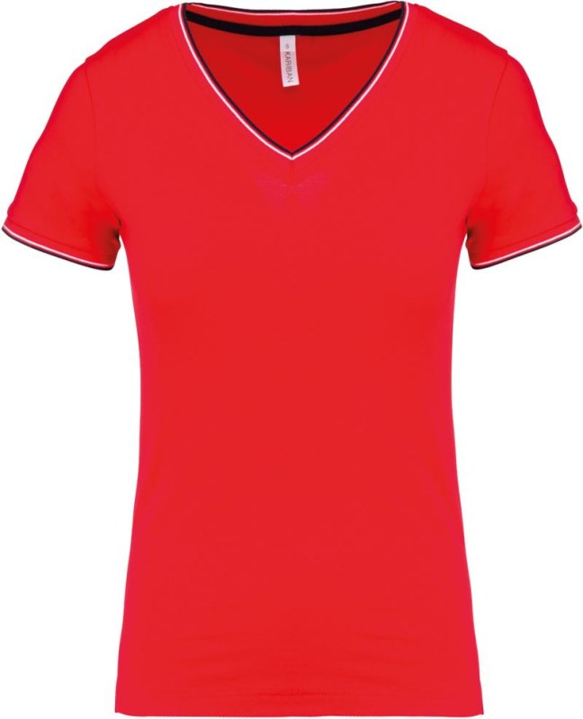 Kariban K 394 Dámské piqué tričko s V výstřihem 20.K394 red/navy/white