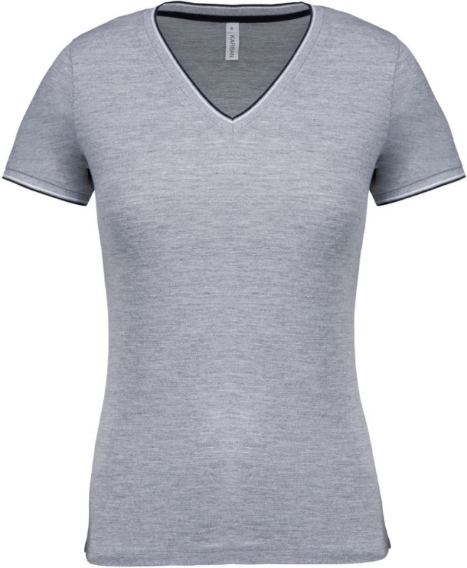 Kariban K 394 Dámské piqué tričko s&nbsp;V výstřihem 20.K394 oxford grey/navy/white - Dámské oblečení trika
