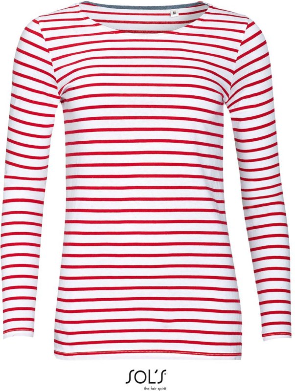 SOL´S Marine Women Dámské pruhované tričko s dlouhým rukávem 25.1403 white/red
