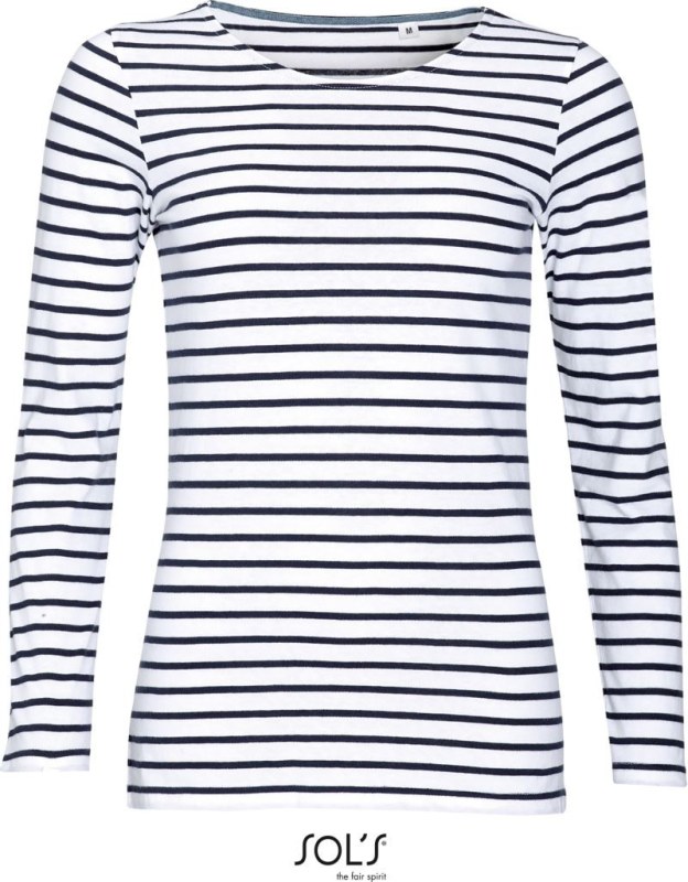 SOL´S Marine Women Dámské pruhované tričko s&nbsp;dlouhým rukávem 25.1403 white/navy - Dámské oblečení trika