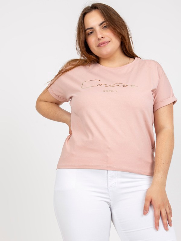 Prašně růžové dámské tričko plus size s nápisem - Dámské oblečení trika