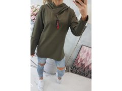Tunika na zip s kapucí Oversize khaki barva