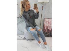 Oversize tunika s kapucí na zip v grafitové barvě