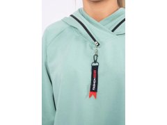 Tmavě mátová tunika na zip s kapucí Oversize