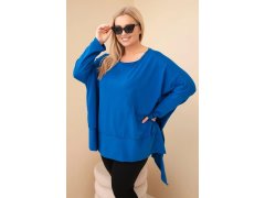Dámská tunika Plus Size z bavlny s asymetrickým spodním lemem chaberová