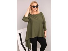 Dámská tunika Plus Size bavlněná s asymetrickým střihem khaki