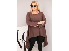 Dámská tunika Plus Size bavlněná s asymetrickým střihem hnědá