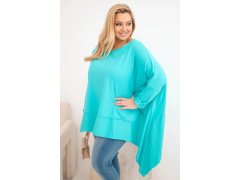 Dámská tunika Plus Size z bavlny s asymetrickým spodním lemem tyrkysová
