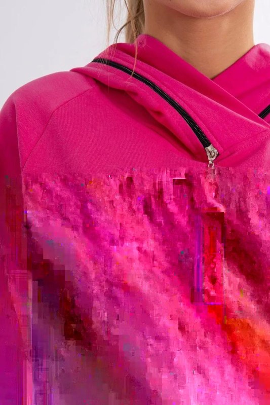 Tunika na zip s kapucí Oversize fuchsiová