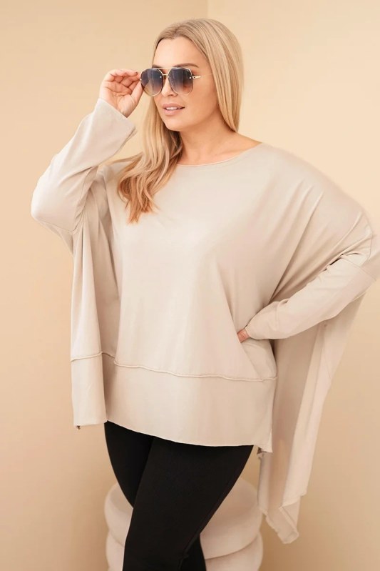 Dámská tunika Plus Size z bavlny s asymetrickým lemem béžová