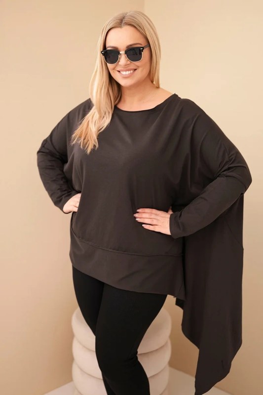 Dámská tunika Plus Size z bavlny s asymetrickým spodem hnědá