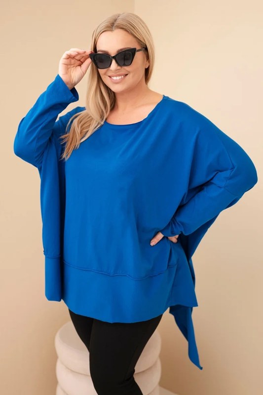 Dámská tunika Plus Size z bavlny s asymetrickým spodním lemem chaberová