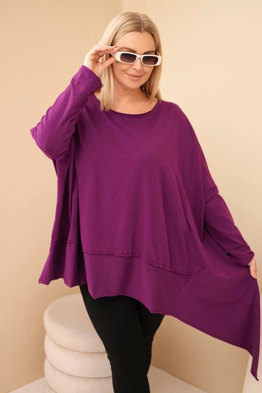 Dámská tunika Plus Size z bavlny s asymetrickým spodním lemem tmavě fialová