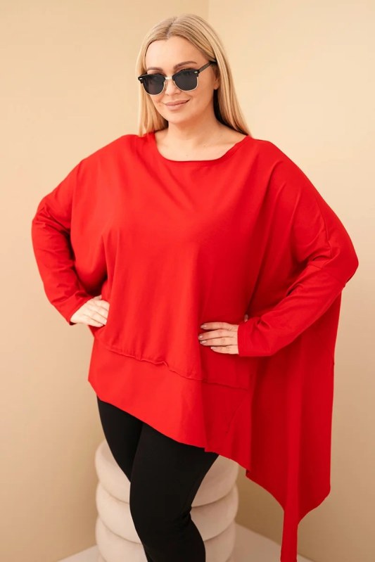Dámská tunika Plus Size z bavlny s asymetrickým spodním lemem červená