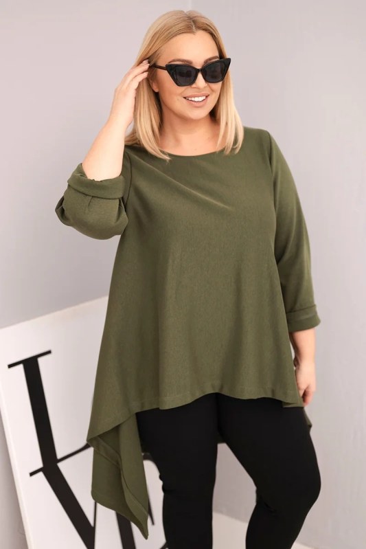 Dámská tunika Plus Size bavlněná s asymetrickým střihem khaki
