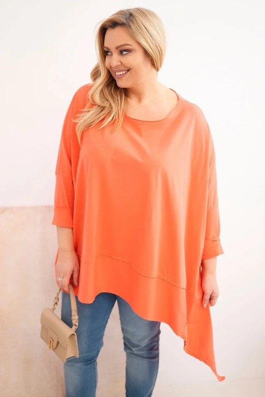 Dámská tunika Plus Size z bavlny s asymetrickým spodním lemem meruňková