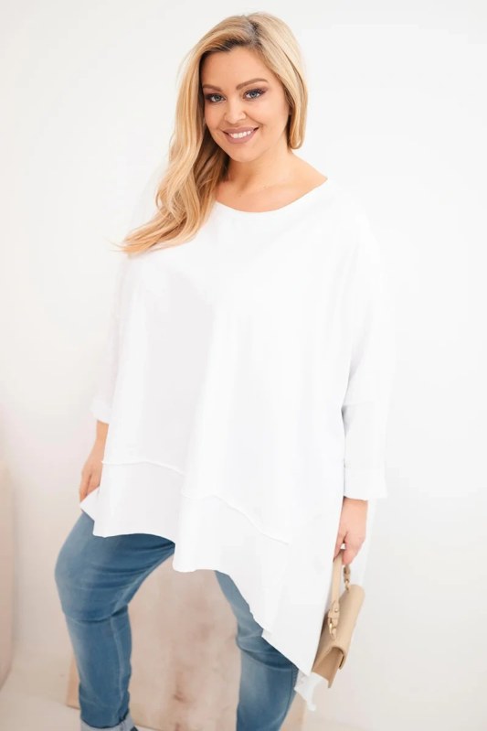 Dámská tunika Plus Size z bavlny s asymetrickým spodkem bílá