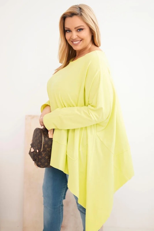 Dámská tunika Plus Size z bavlny s asymetrickým spodním lemem jasno pistaciová