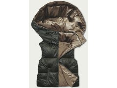 Krátká dámská vesta v khaki s kapucí (B8156-11) - Goodlooking
