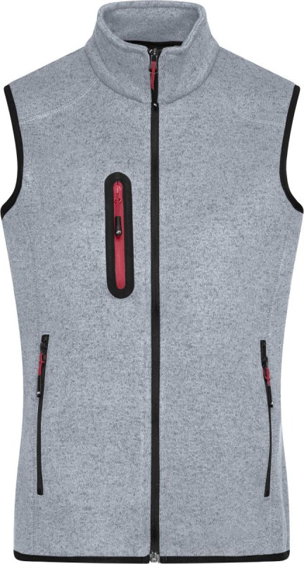 Daiber JN 773 Dámská pletená fleecová vesta se stojáčkem 02.0773 light grey melange/red - Dámské oblečení vesty