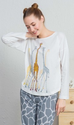 Dámské pyžamo dlouhé Žirafy - Pyžama a župany Ženy Dámská pyžama Dámská pyžama s dlouhým rukávem