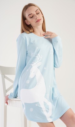 Dámská noční košile s dlouhým rukávem Jelen - Pyžama a župany Ženy Dámské noční košile Dámské noční košile s dlouhým rukávem