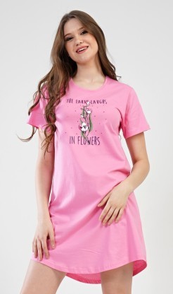 Dámská noční košile s krátkým rukávem Flowers - Pyžama a župany Ženy Dámské noční košile Dámské noční košile s krátkým rukávem
