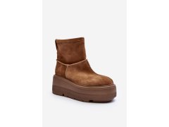 Kožené dámské boty na masivní podrážce camel zazoo 3424