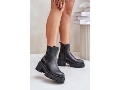 Zazoo 60490 kožené zateplené boty s dekorací Černé