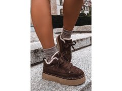 Šněrovací zimní boty na platformě big star uu274188 hnědé