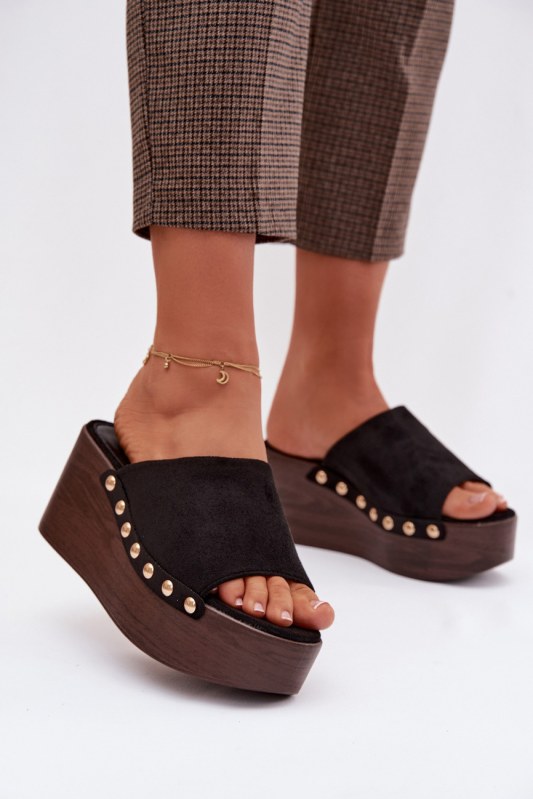 Bota na klínech dm487 černo-zlaté - step in style - Dámské boty Ženy