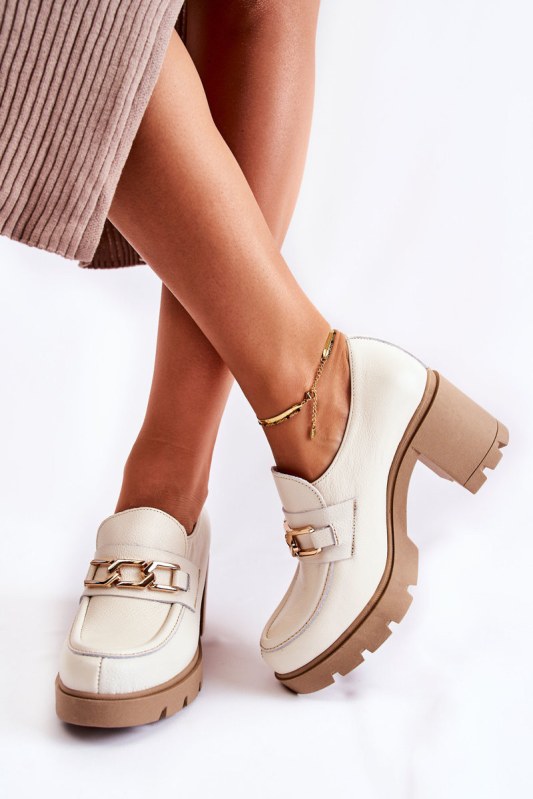 Kožené boty na sloupu se zlatým zdobením světle béžová Mikeyla - Dámské boty Ženy