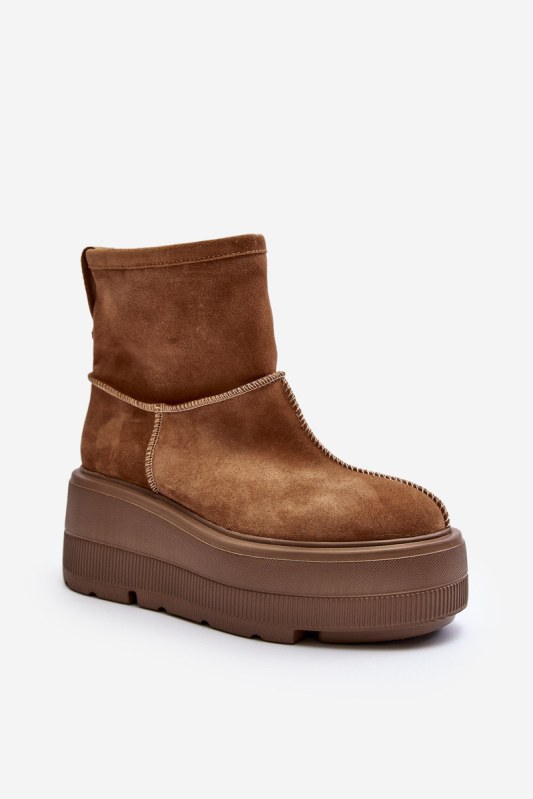 Kožené dámské boty na masivní podrážce camel zazoo 3424