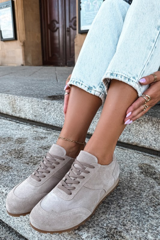 Dámské béžové barefoot boty z přírodní semiš zazoo N1422