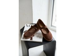 Kožené semišové baleríny barefoot s&nbsp;páskem zazoo 10206 Čokoládové