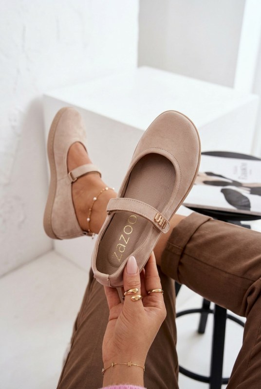 Kožené semišové baleríny barefoot s páskem zazoo 10206 béžové