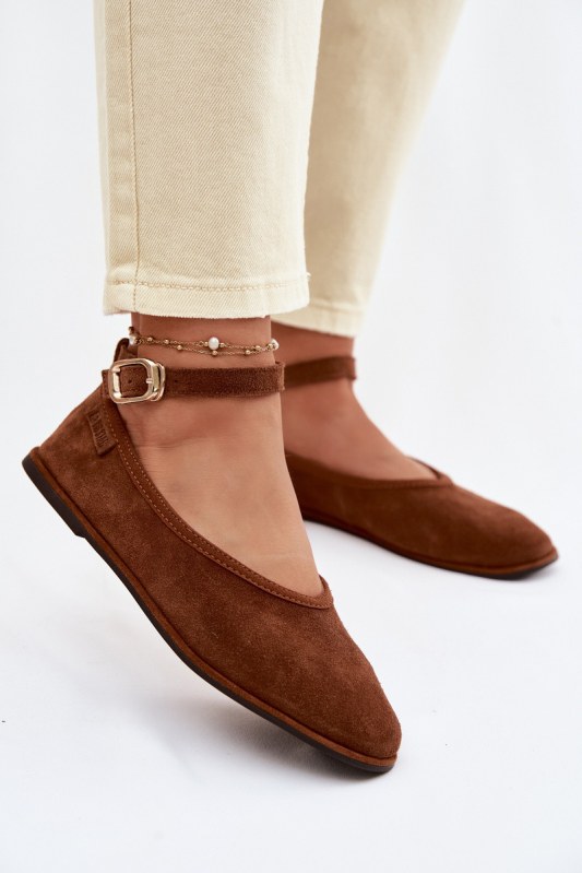Baleríny z&nbsp;přírodního semiše big star tt274211 Camel - Dámské boty Ženybaleríny