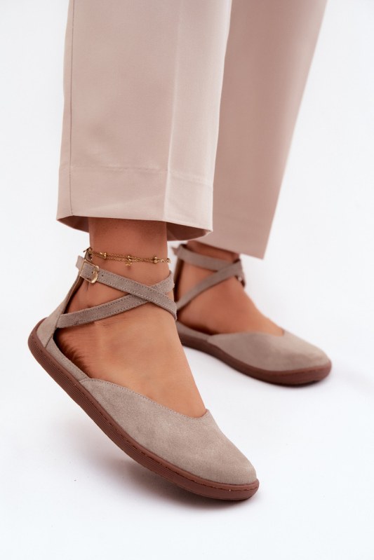 Semišové dámské baleríny barefoot s pásky zazoo 320 Cappuccino