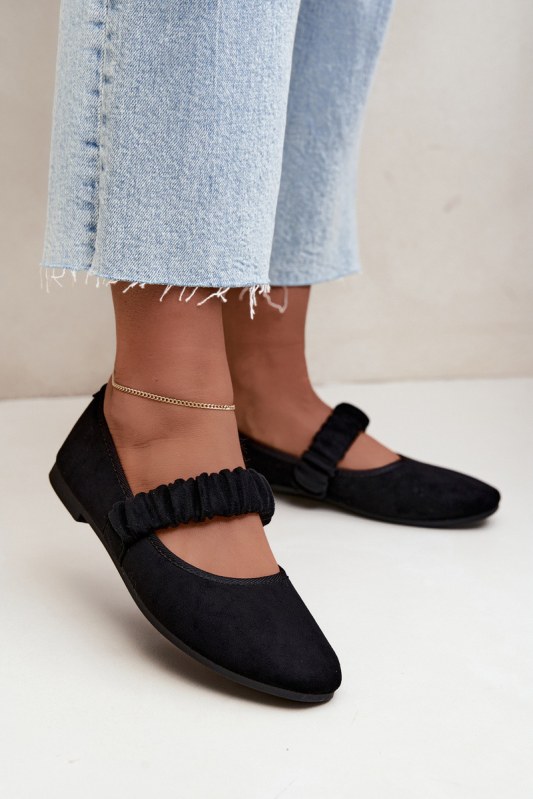 Černé baleríny se zmačknutým páskem Loreya