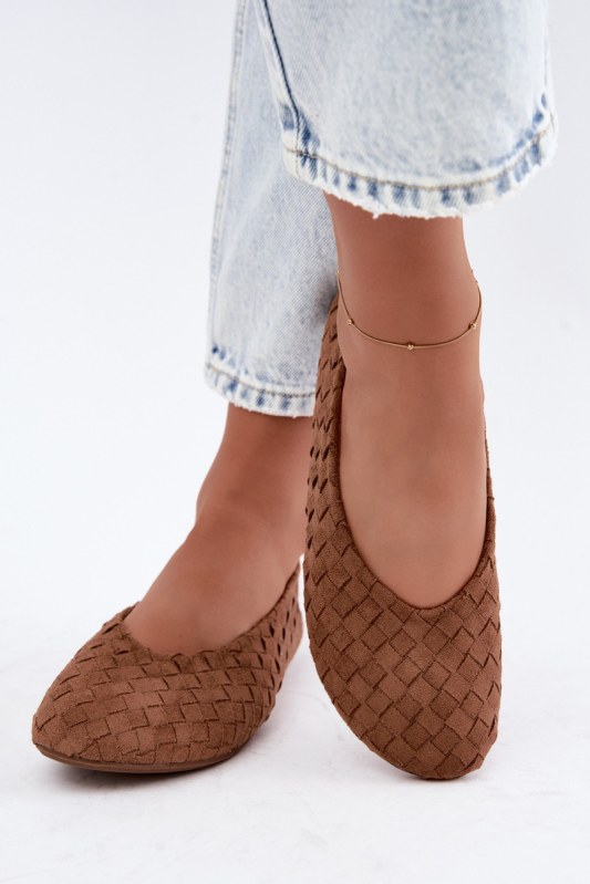 Kožené rovné baleríny camel Larelle
